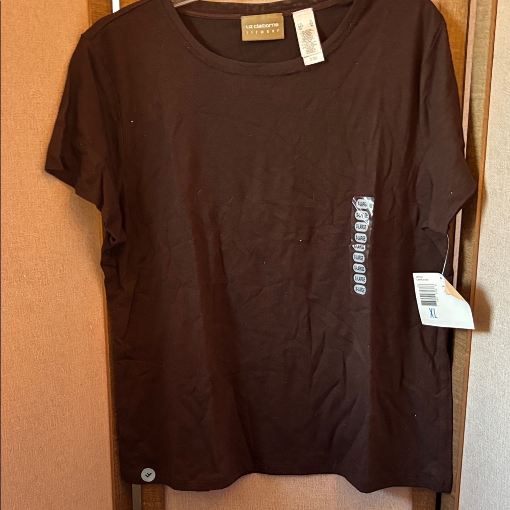 FINAL MARKDOWN Liz Claiborne Dark Brown Short Sleeve Tee XL NWT